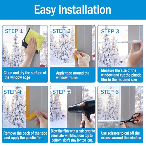 RGJ Window Insulation Kit, 63 × 394 Inch and 87 x 110 inch Plastic Window Covering for Winter, Window Insulation Film Window Wrap Insulation Windows Winterizing Kit with Double-Sided Tape - Image 3