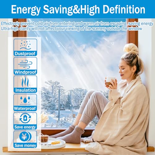 RGJ Window Insulation Kit, 63 × 394 Inch and 87 x 110 inch Plastic Window Covering for Winter, Window Insulation Film Window Wrap Insulation Windows Winterizing Kit with Double-Sided Tape - Image 5