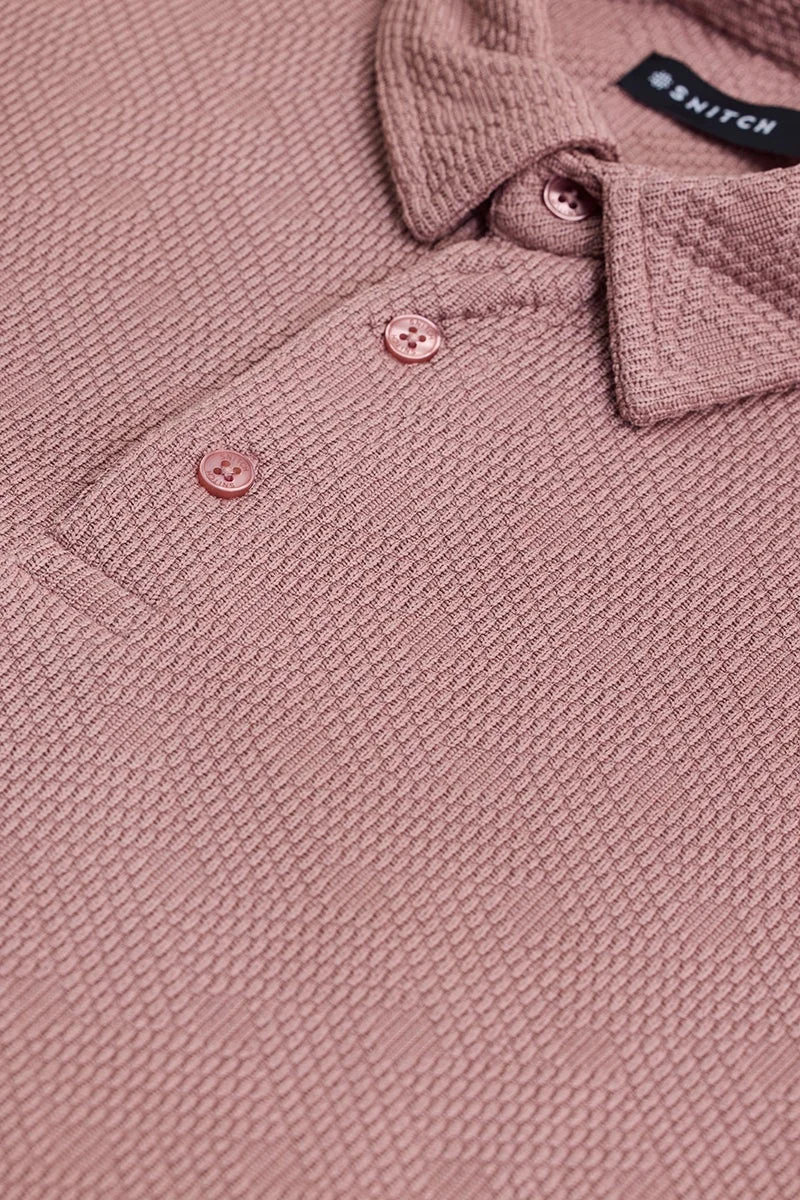 سنيتش Dusty Rose Textured Half Sleeve Slim Fit T-Shirt