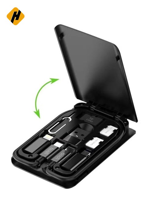 Smart Adapter Card Storage Box, Data Cable Card, Portable and Compact USB-C/USB-A/Micro-USB/Lightning Charging Cable kit, Compatible with iPhone, Samsung, Digital Cameras and Other Devices