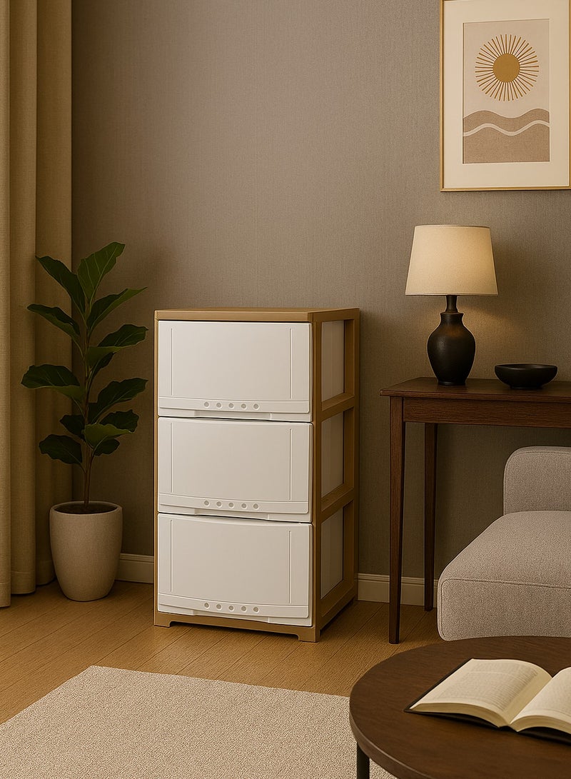 المفرج خزانة بـ 3 أدراج أبيض/بيج 42×34×63 سم