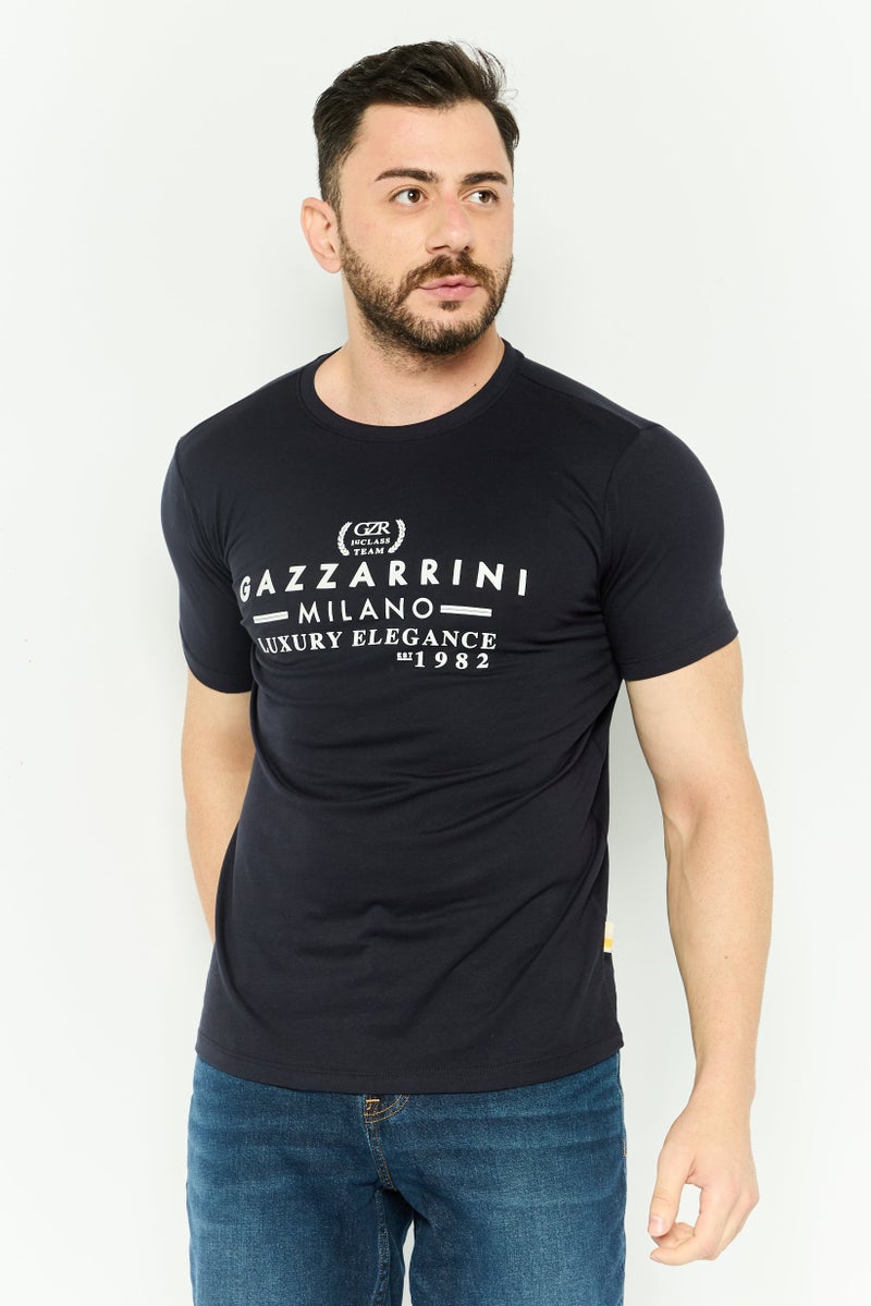 Gazzarrini تي شيرت رجالي بأكمام قصيرة وطباعة جرافيك، لون كحلي - Image 1