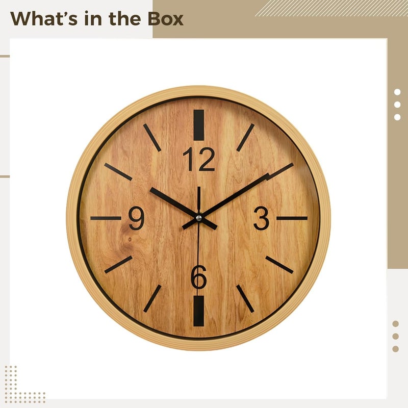 Silent Quartz Wall Clock, 12-Inch Plastic Frame With Bamboo Effect, Colorful Time Markers, Battery-Powered For Living Room And Office - Image 2