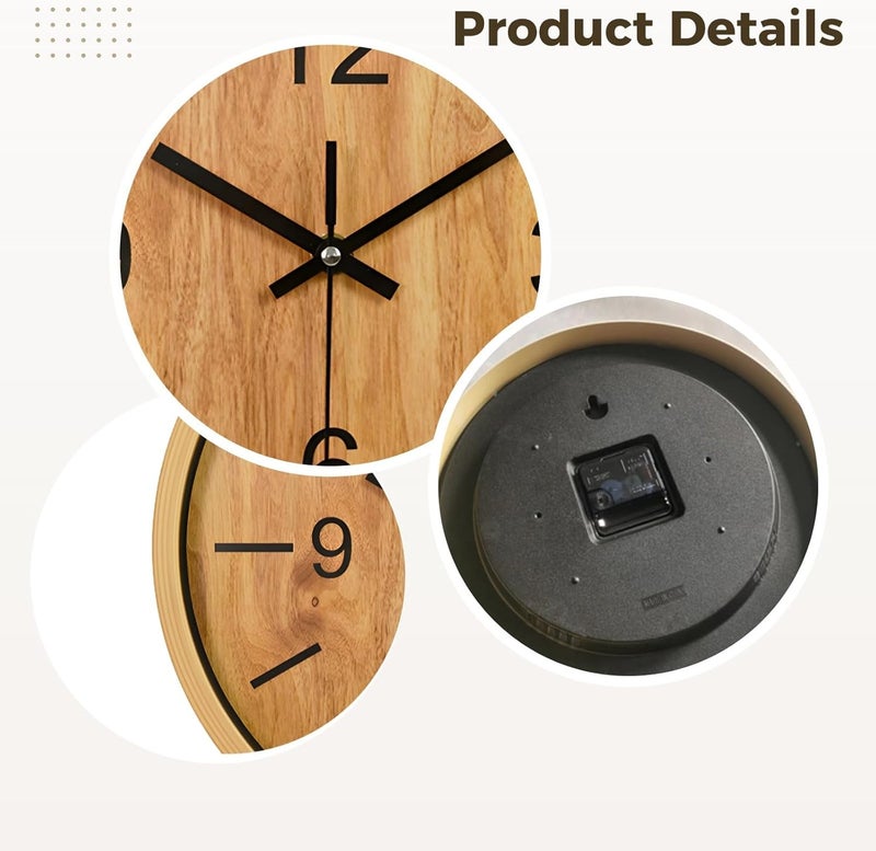 Silent Quartz Wall Clock, 12-Inch Plastic Frame With Bamboo Effect, Colorful Time Markers, Battery-Powered For Living Room And Office - Image 4