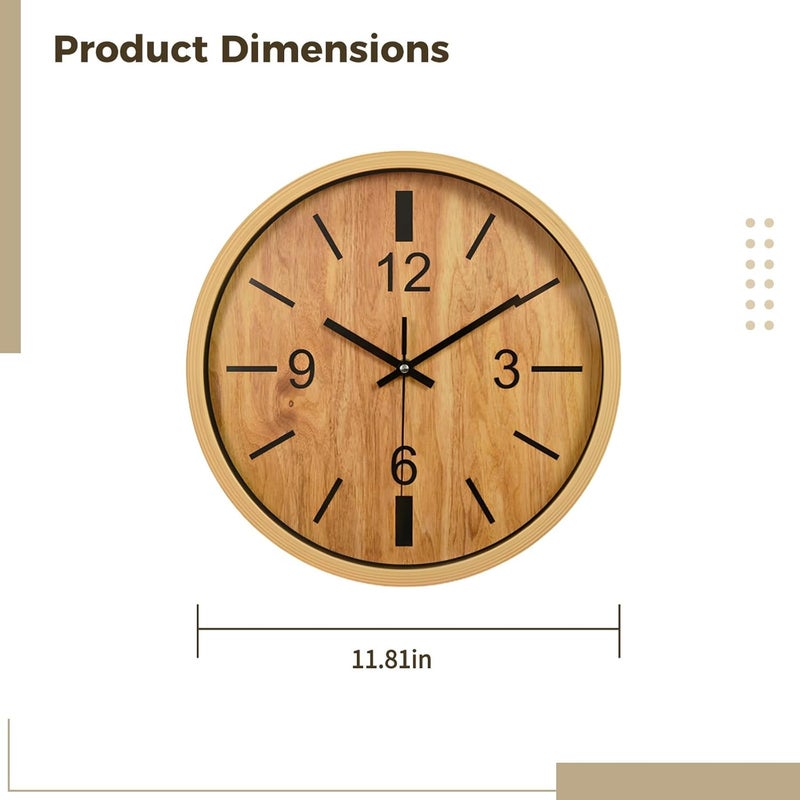 Silent Quartz Wall Clock, 12-Inch Plastic Frame With Bamboo Effect, Colorful Time Markers, Battery-Powered For Living Room And Office - Image 5
