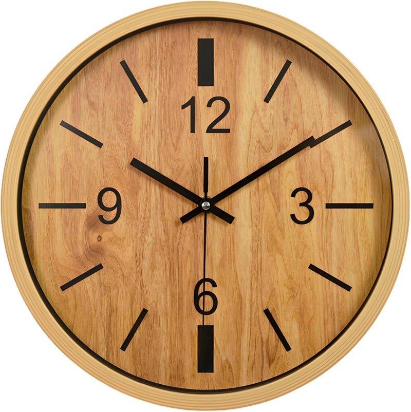 Silent Quartz Wall Clock, 12-Inch Plastic Frame With Bamboo Effect, Colorful Time Markers, Battery-Powered For Living Room And Office - Image 1