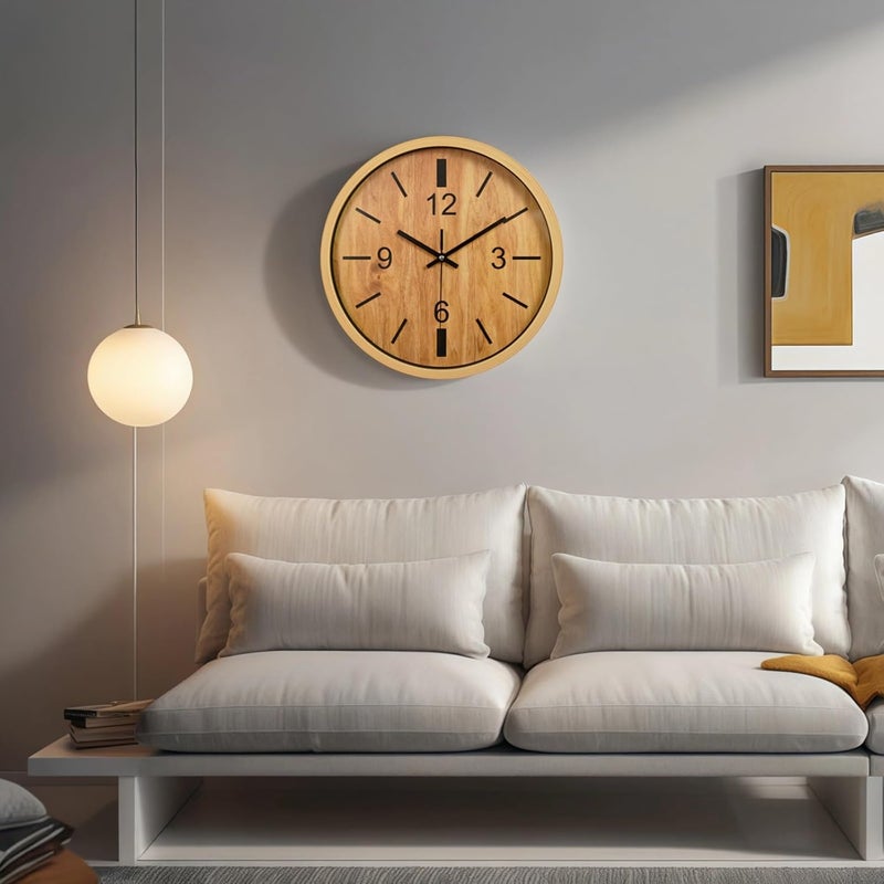 Silent Quartz Wall Clock, 12-Inch Plastic Frame With Bamboo Effect, Colorful Time Markers, Battery-Powered For Living Room And Office - Image 3