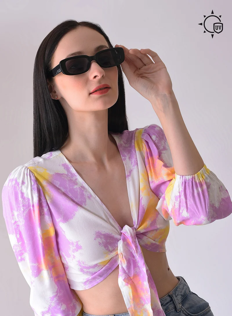 صوص هاوت نظارة شمسية مستطيلة سوداء بعدسات سوداء