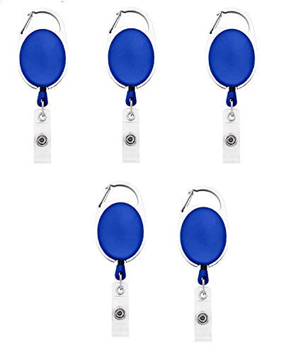 ANG 5Pcs ID Badge Card Holder Oval Pulley Retractable Reel Blue - Image 1