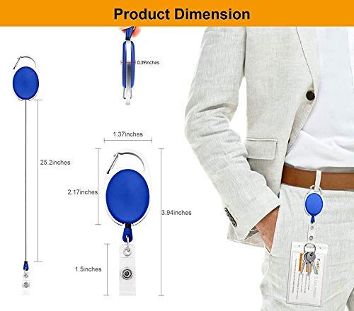 ANG 5Pcs ID Badge Card Holder Oval Pulley Retractable Reel Blue - Image 2