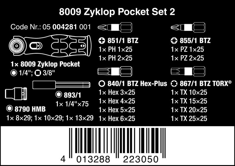 Wera 05004281001 8009 Zyklop Pocket Set 2, Ratchet set, 18 pieces - Image 2
