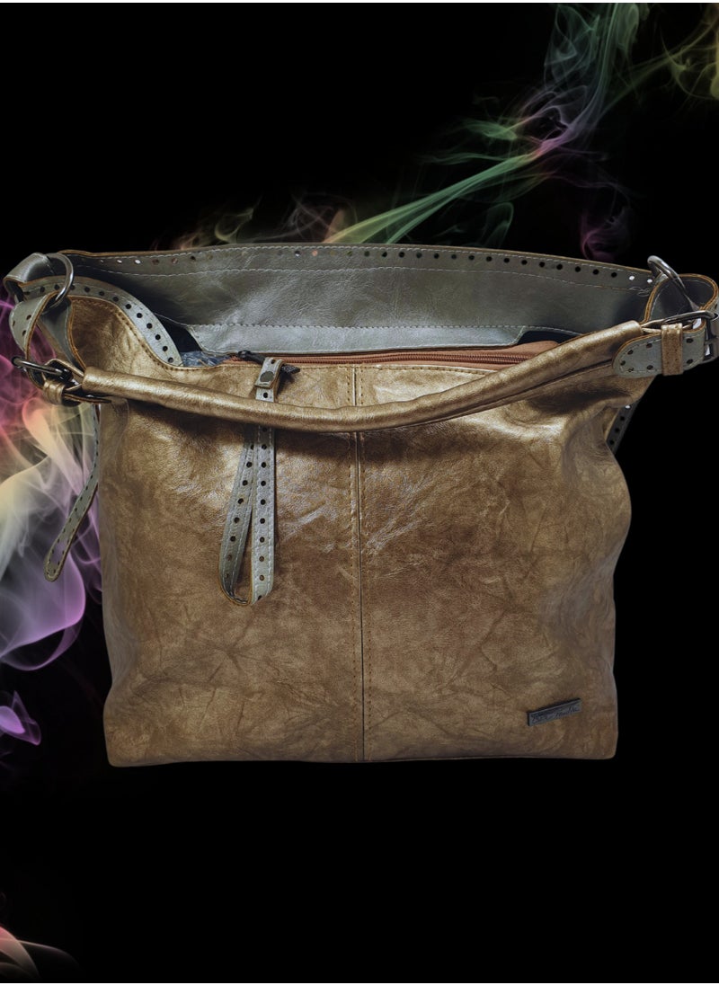 TO FASHION - TO 3007 LEATHER WOMEN’S TOP HANDLE BAG, SHOULDER BAG, CROSS BODY BAG WITH DETACHABLE STRAP, MODERN AND ELEGANT DESIGN, DIMENSIONS 34*32*15 CM GOLD A - Image 1