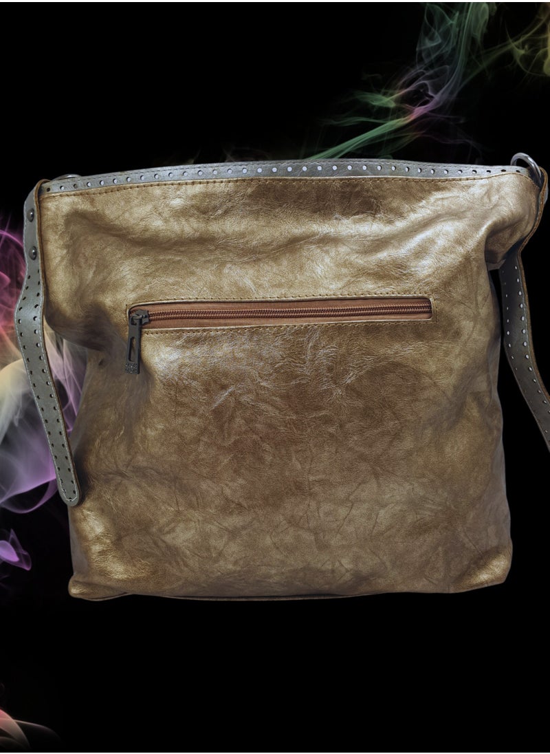 TO FASHION - TO 3007 LEATHER WOMEN’S TOP HANDLE BAG, SHOULDER BAG, CROSS BODY BAG WITH DETACHABLE STRAP, MODERN AND ELEGANT DESIGN, DIMENSIONS 34*32*15 CM GOLD A - Image 1