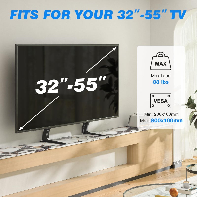 Rfiver Universal Table Top TV Stand Base TV Legs with Height Adjustment fits Most 32-55 Inch LCD LED Flat Screen TVs, Max VESA 800x400 mm, TV Feet Mount Holds up to 88 lbs, Black - Image 2