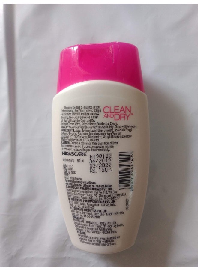 clean and dry Clean & Dry| Daily Intimate Wash| Hygiene Wash For Women, Vaginal Wash | Anti-Bacterial And Prevents Infections | Restores Ph Balanace| 90Ml  - Image 2