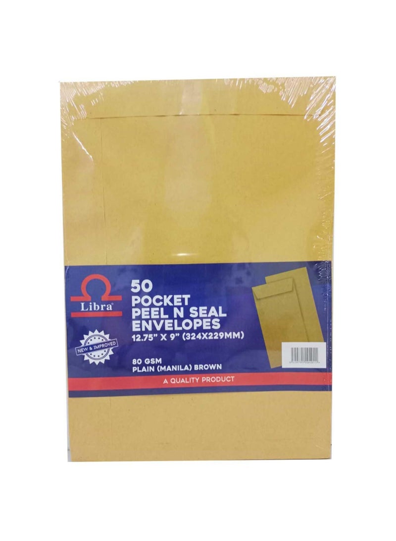 Libra أظرف A4 بنية 12.75×9 – 80GSM (قابل للفتح والإغلاق 50 قطعة في العلبة) - Image 1