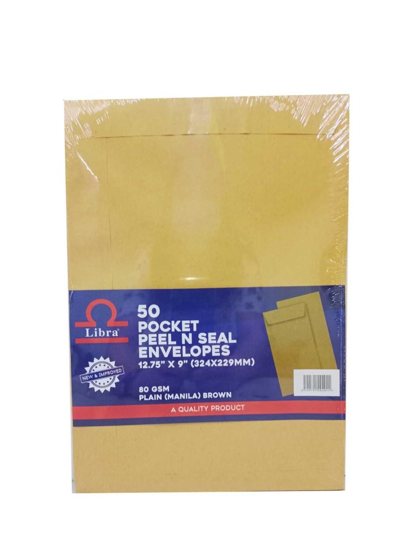 Libra أظرف A4 بنية 12.75×9 – 80GSM (قابل للفتح والإغلاق 50 قطعة في العلبة) - Image 2