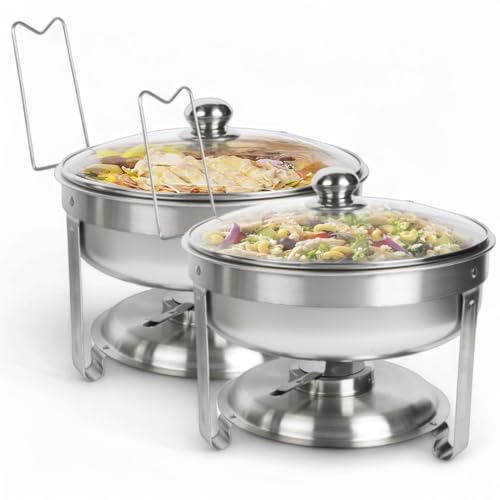 Alpha Living Chafing Dish Buffet Set of 2 – Complete Stainless Steel Chaffe Buffet Set with Glass Lids, Chafing Fuel Holder – Elegant and Practical Warmer Trays for Buffet, Wedding, Catering Supplies - Image 1