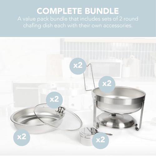 Alpha Living Chafing Dish Buffet Set of 2 – Complete Stainless Steel Chaffe Buffet Set with Glass Lids, Chafing Fuel Holder – Elegant and Practical Warmer Trays for Buffet, Wedding, Catering Supplies - Image 3