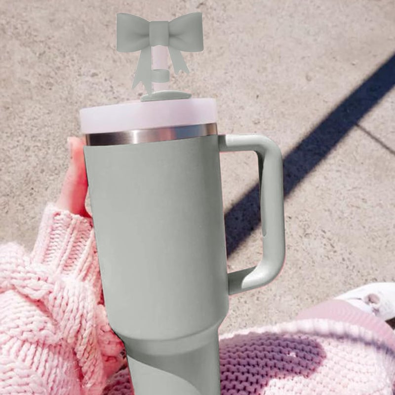 Hpebl 4Pcs Silicone Straw Toppers Covers for Stanley Cups 40/30oz 10mm(0.4in) Gray Dust-Proof Bow Straw Covers Toppers Suitbale for Stanley Cup Accessories Reusable Straws Caps - Image 5