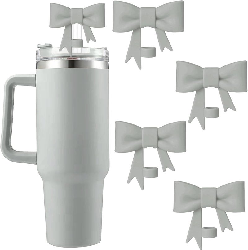 Hpebl 4Pcs Silicone Straw Toppers Covers for Stanley Cups 40/30oz 10mm(0.4in) Gray Dust-Proof Bow Straw Covers Toppers Suitbale for Stanley Cup Accessories Reusable Straws Caps - Image 1