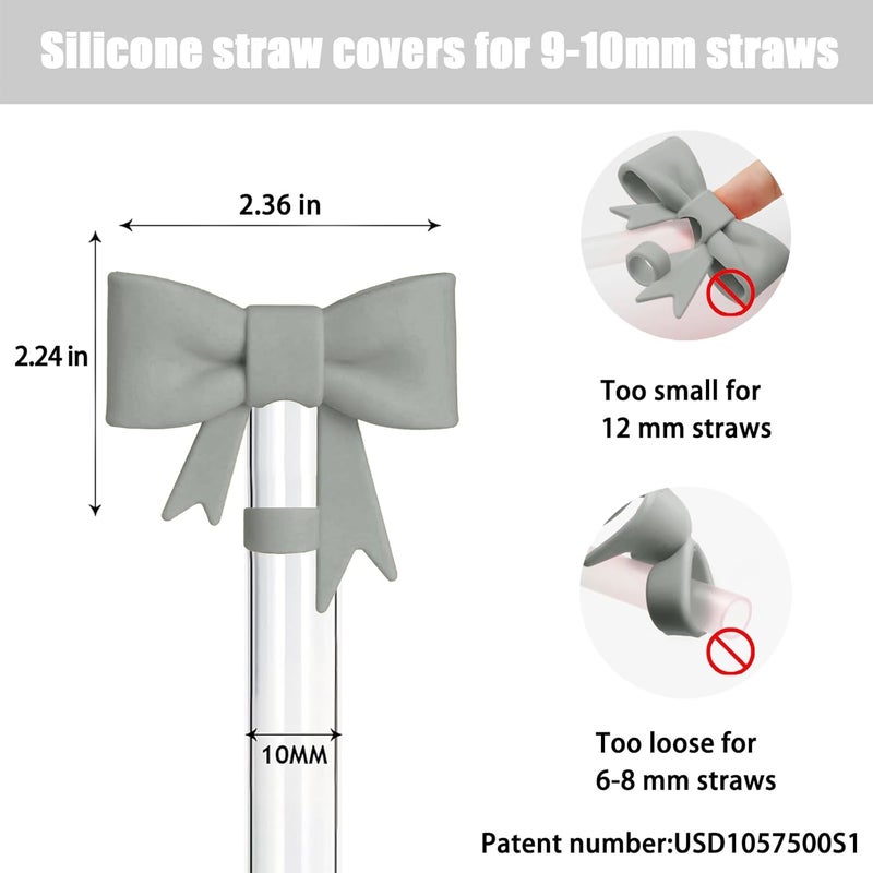 Hpebl 4Pcs Silicone Straw Toppers Covers for Stanley Cups 40/30oz 10mm(0.4in) Gray Dust-Proof Bow Straw Covers Toppers Suitbale for Stanley Cup Accessories Reusable Straws Caps - Image 2