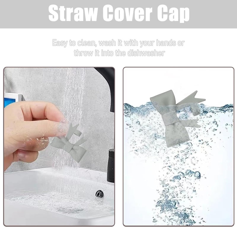 Hpebl 4Pcs Silicone Straw Toppers Covers for Stanley Cups 40/30oz 10mm(0.4in) Gray Dust-Proof Bow Straw Covers Toppers Suitbale for Stanley Cup Accessories Reusable Straws Caps - Image 3
