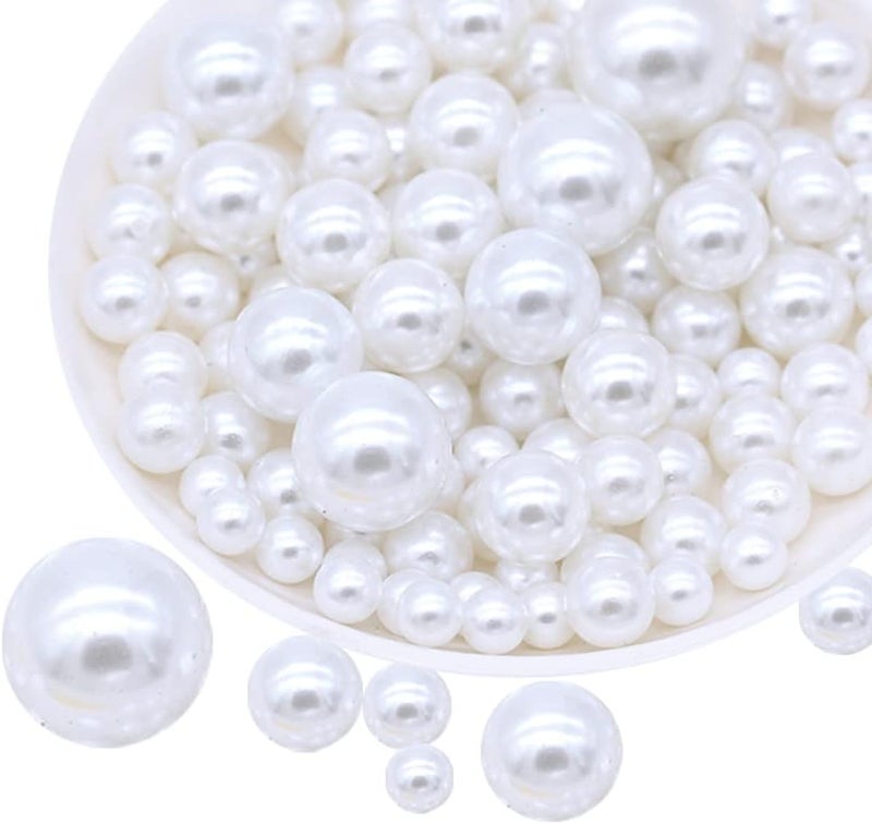 Cymtoo Lifestyle-cat 104pcs Mixed Size Pearls Beads No Holes 8mm, 14mm, 20mm Pearls for Vase Filler, Table Scatter, Wedding, Birthday Party, Home Decoration (White) - Image 1
