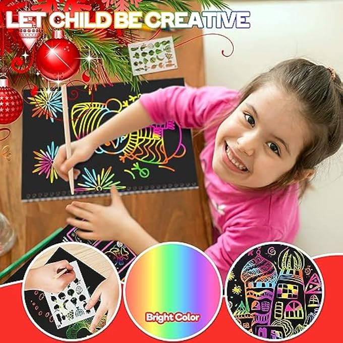 SCRATCH ART UNICORN GIFTS SET FOR 3 4 5 6 7 YEAR OLD BOY AND GIRL, SCRATCH IT OFF RAINBOW MAGIC PAPER CRAFT, KIDS AGE 3-10 AND UP DIY HOLIDAY GIFT BIRTHDAY PARTY GAMES(2 PCS) - Image 5