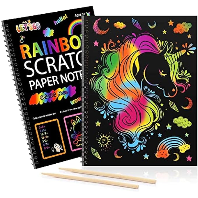 SCRATCH ART UNICORN GIFTS SET FOR 3 4 5 6 7 YEAR OLD BOY AND GIRL, SCRATCH IT OFF RAINBOW MAGIC PAPER CRAFT, KIDS AGE 3-10 AND UP DIY HOLIDAY GIFT BIRTHDAY PARTY GAMES(2 PCS) - Image 2