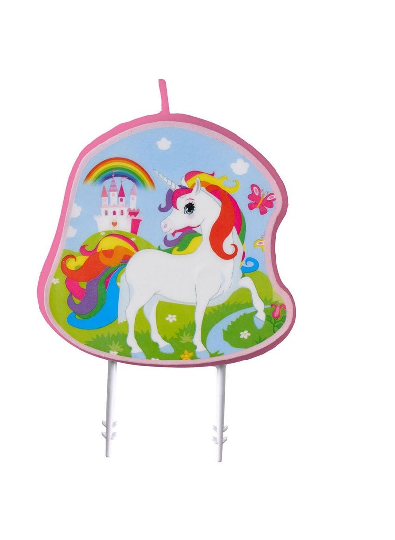 Magical Unicorn Rainbow Cake Candle Pink Wax 9cm