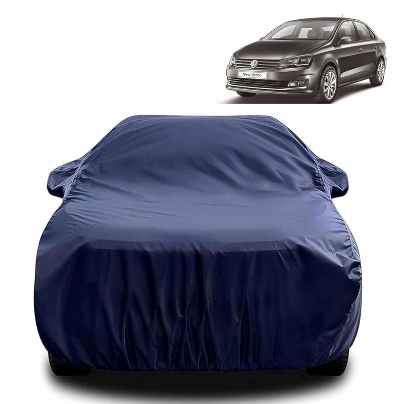 sulfar 100% Water Resistant Car Body Cover Compatible with Mirror for Volkswagen Vento (Triple Stitched, Full Bottom Elastic, Navy Blue) - Image 1
