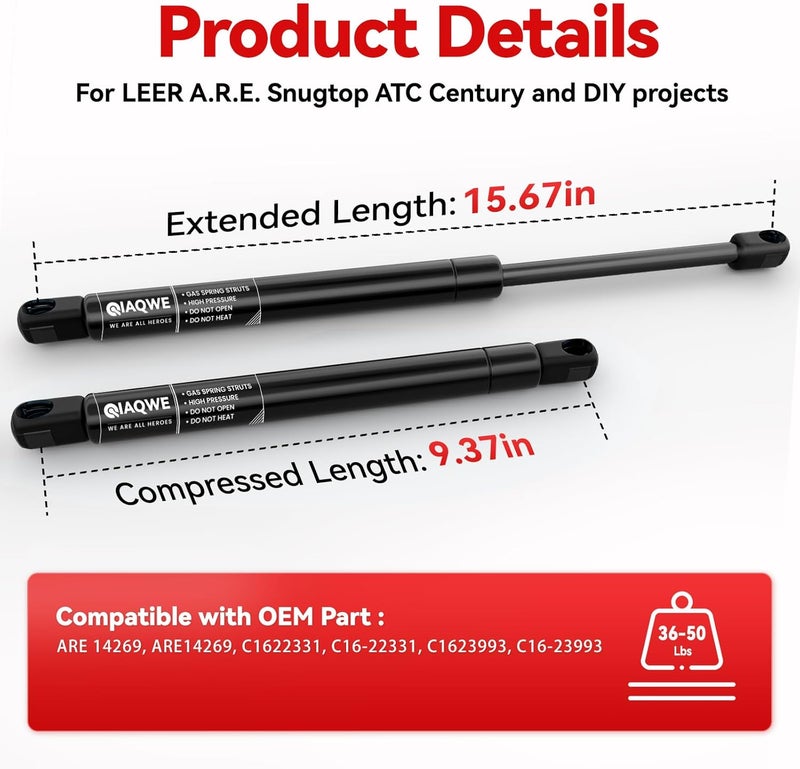 IAQWE 45Lbs/200N 16 Inch Gas Struts Lift Support Shocks for Camper Shell Topper Rear Window - Image 2