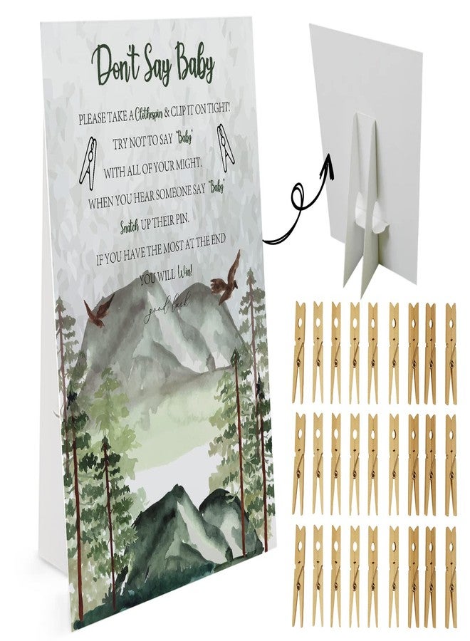 GNATV Adventure Don't Say Baby Game (1 Sign And 50 Mini Natural Clothespins） Don't Say Baby Baby Shower Game, Baby Shower Decorations, Baby Shower Games Gender Neutral, Forest Mountain Baby Shower (DS09) - Image 1