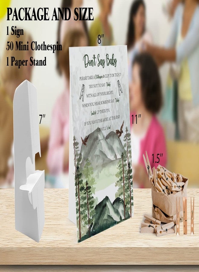 GNATV Adventure Don't Say Baby Game (1 Sign And 50 Mini Natural Clothespins） Don't Say Baby Baby Shower Game, Baby Shower Decorations, Baby Shower Games Gender Neutral, Forest Mountain Baby Shower (DS09) - Image 3