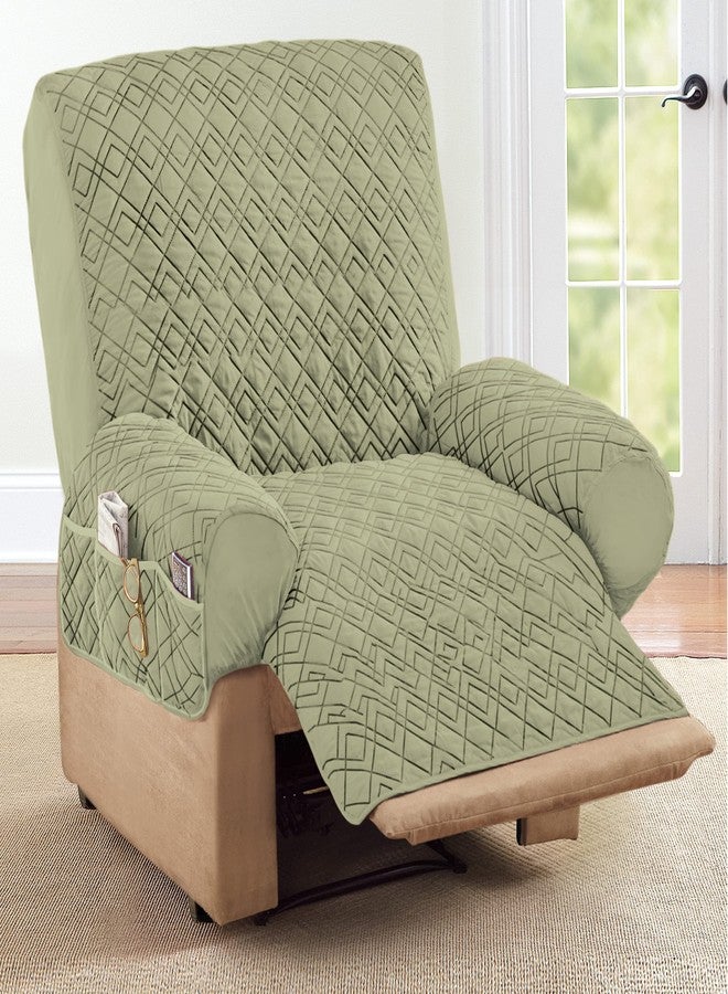 Collections Etc Diamond-Shape Quilted Stretch Recliner Cover with Storage Pockets and Elastic Straps - Furniture Protector - Image 2