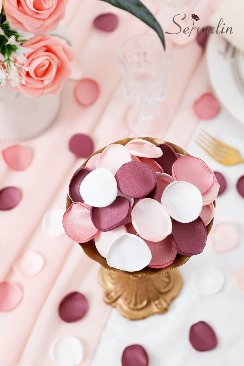 Serwalin 300Pcs Silk Pink Rose Petals Artificial Flower Petals for Wedding, Peach Pink Petals Bulk for Anniversary Decor,Party Romantic Decorations Table or Wedding Cake Decor(5 Color Mixes) - Image 3
