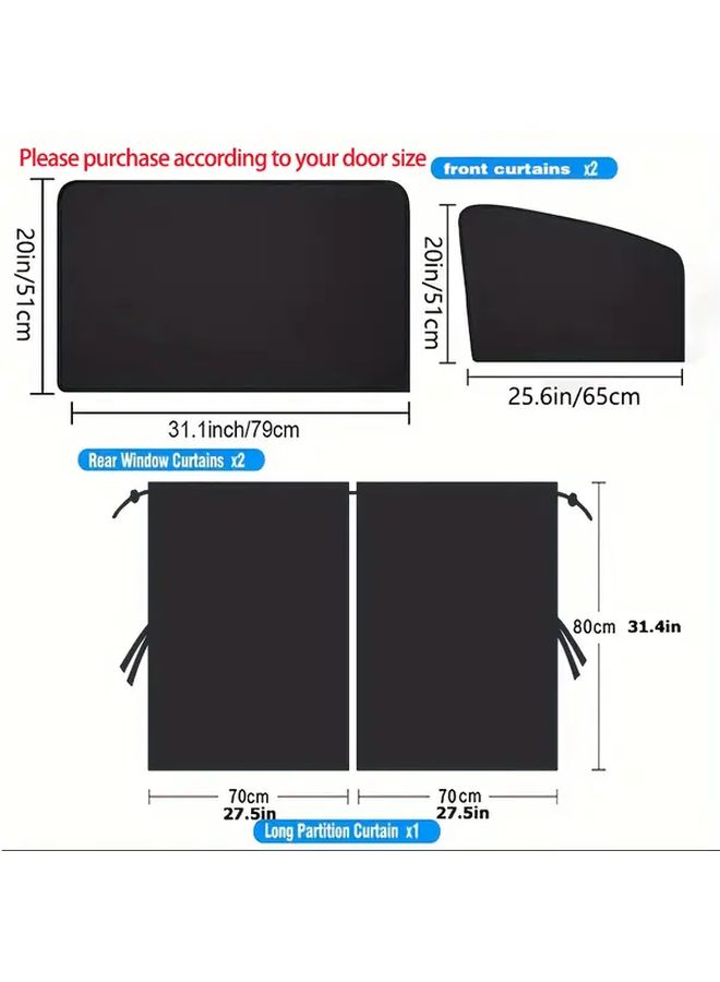 6Pcs Car Sunshade Privacy Curtain Set For SUV Van Front Rear Side Windows Camping - Image 2