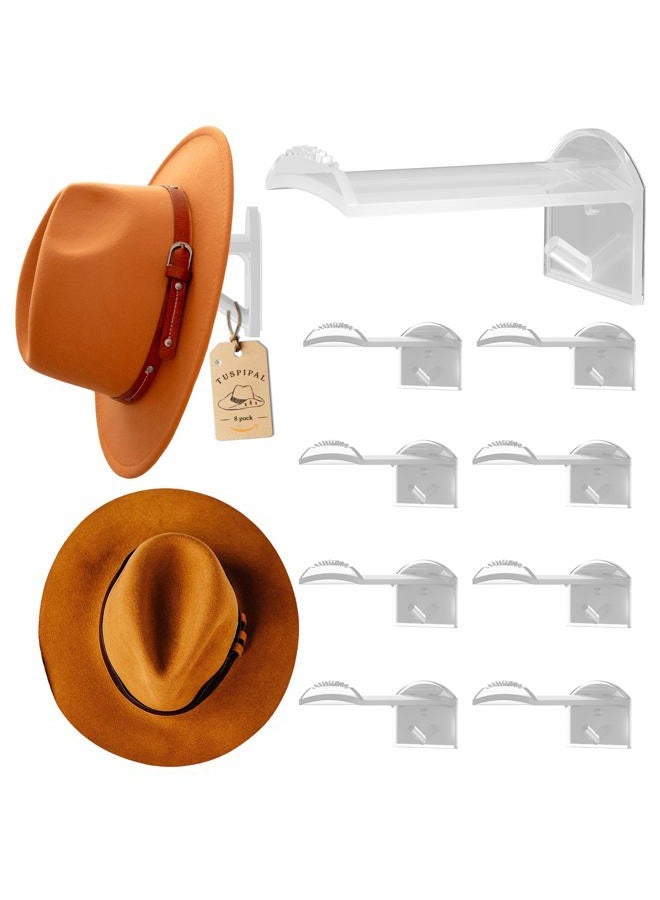 TUSPIPAL 2.9Inch Hat Hooks for Wall - (8 Pack) Cowboy Hat Rack,SuitableSun Hats, Fedora, Wide Brim Hats Strong Hold Hat Hangers for Wall，Western Room Decor- (Clear) - Image 1
