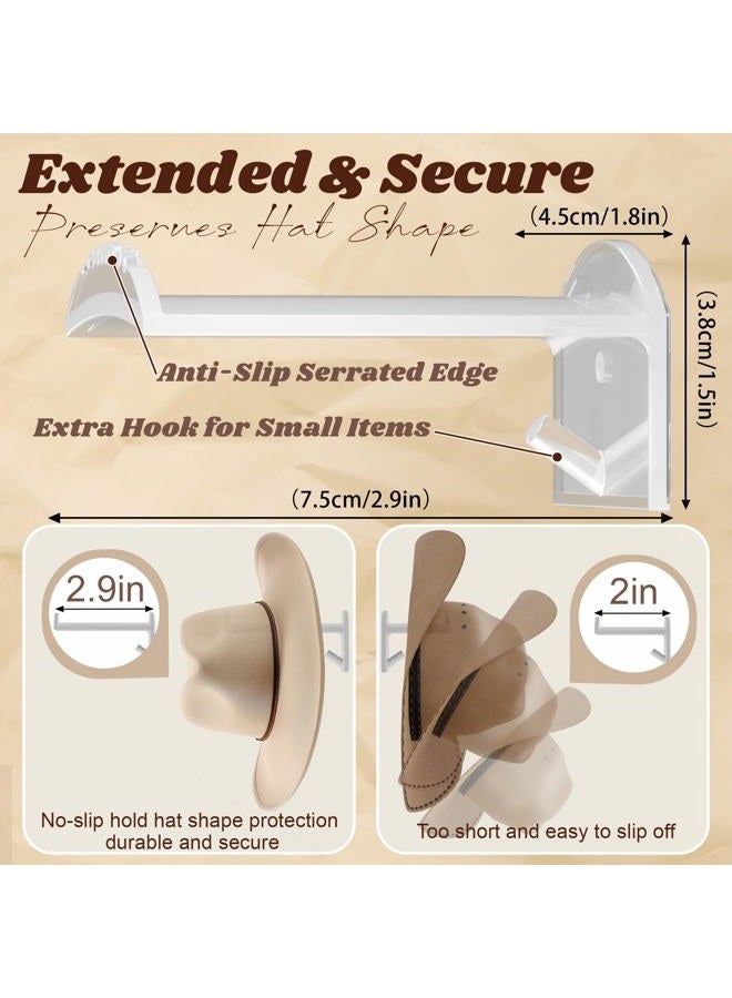 TUSPIPAL 2.9Inch Hat Hooks for Wall - (8 Pack) Cowboy Hat Rack,SuitableSun Hats, Fedora, Wide Brim Hats Strong Hold Hat Hangers for Wall，Western Room Decor- (Clear) - Image 3
