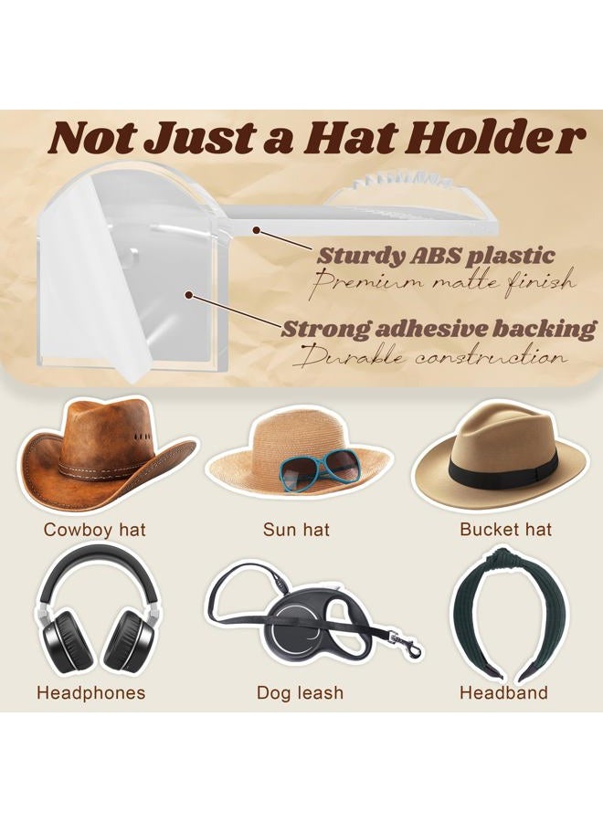 TUSPIPAL 2.9Inch Hat Hooks for Wall - (8 Pack) Cowboy Hat Rack,SuitableSun Hats, Fedora, Wide Brim Hats Strong Hold Hat Hangers for Wall，Western Room Decor- (Clear) - Image 4
