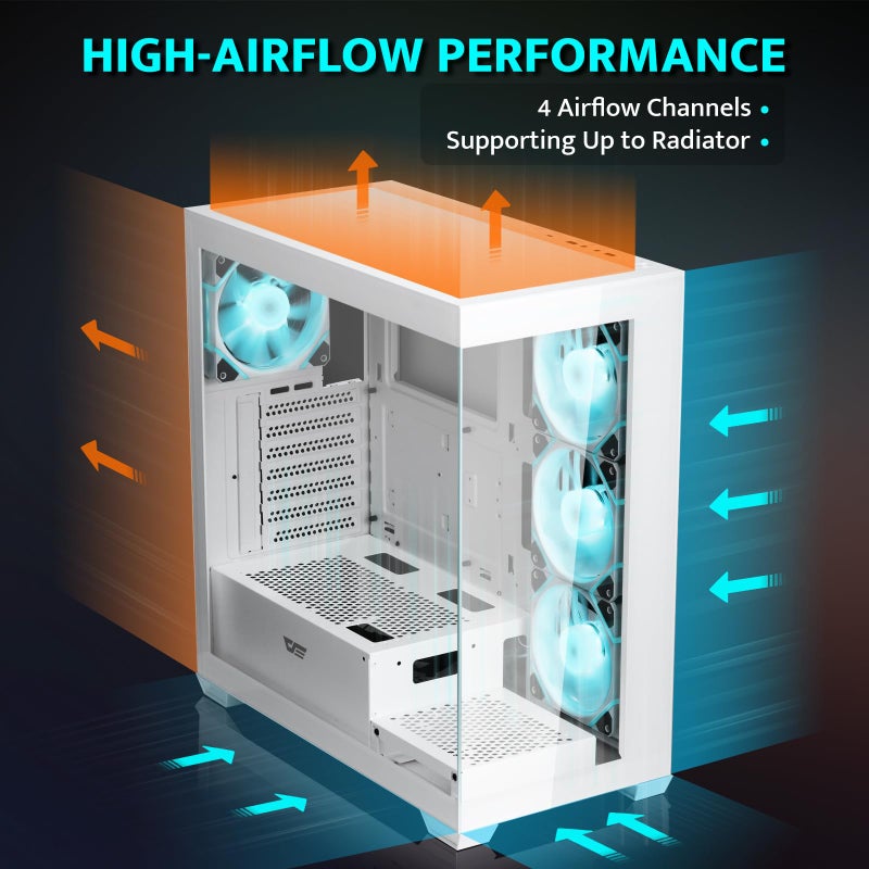darkFlash ATX Mid-Tower PC Case, Pre-Install 4 PWM ARGB Fans Computer Case, Full View Dual Tempered Glass Gaming PC Case, Type C Port, Supports up to 360mm Water Cooling Radiator, White(DS900) - Image 3
