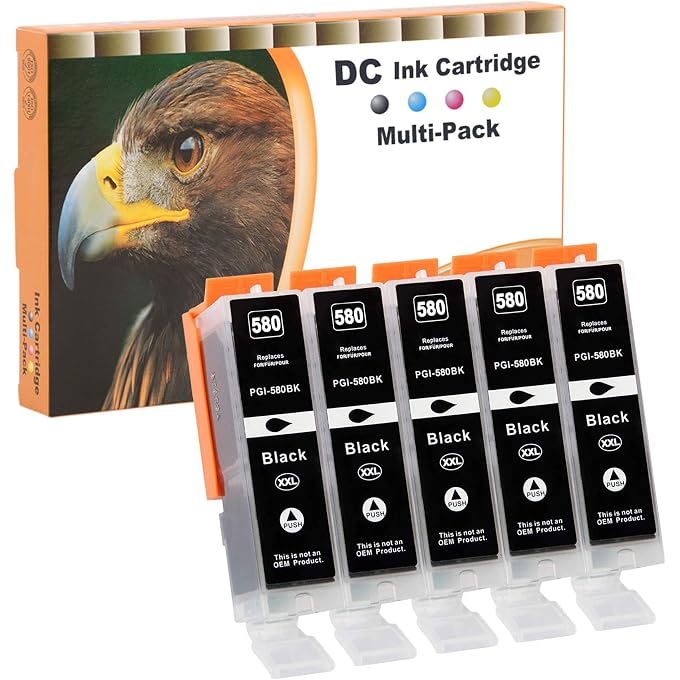 D&C 5X Black Printer Cartridges Compatible with PGI-580 XXL Replacement for Pixma TR7550 TR8550 TS6150 TS6151 TS6250 TS6251 TS8150 TS8151 TS8152 TS8250 TS8251 TS8252 TTS9150 TS9155 TS9550