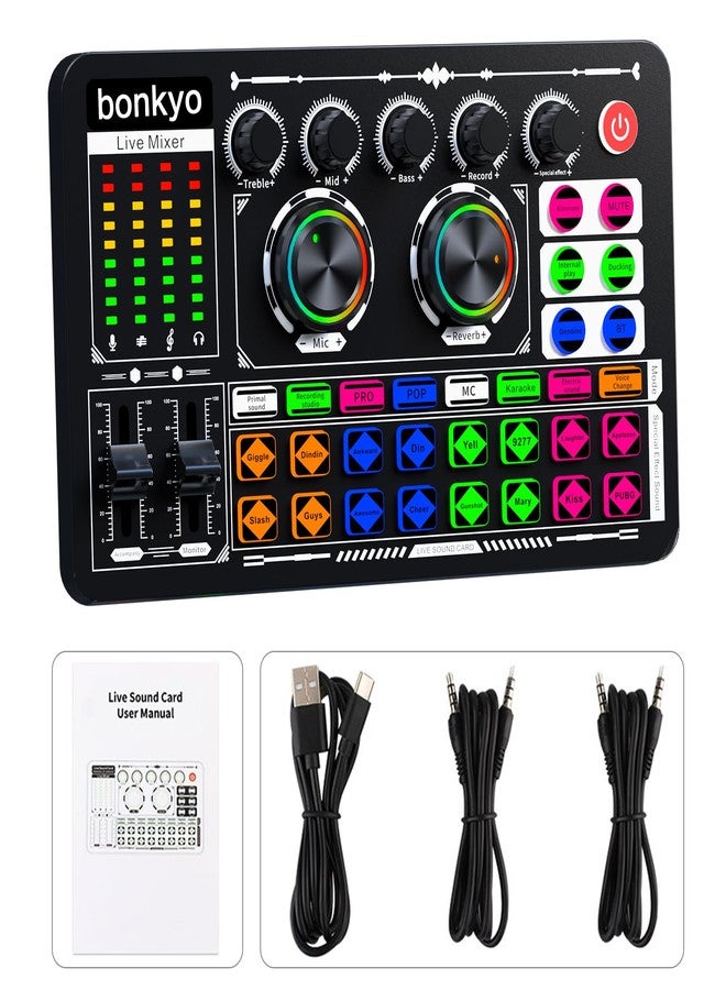 بطاقة صوت Bonkyo F999 - خلاط صوت USB للألعاب والبث المباشر والبودكاست والغناء - متوافقة مع أنظمة iOS وWindows وAndroid - صوت محيطي 5.1 - Image 1