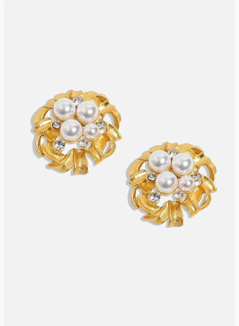 SOHI Gold Plated Pearls Western Wear Stud For Women