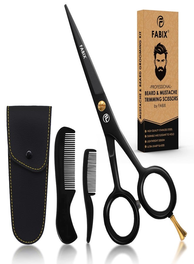 Fabix 5” Professional Beard Mustache Scissors with 1 Beard Comb, 1 Mustache Comb and Travel Pouch - Perfect Beard Trimming Scissors for All Facial Hair Scissors - Grooming Scissors - Image 1