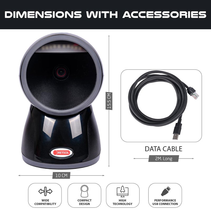 REXSOL PD-3000+ Omni Directional 1D/2D Presentation Barcode Scanner BIS Approved USB Optical Laser High Speed Wired Reader for Warehouse Supermarket POS System (1 Pc) - Image 2