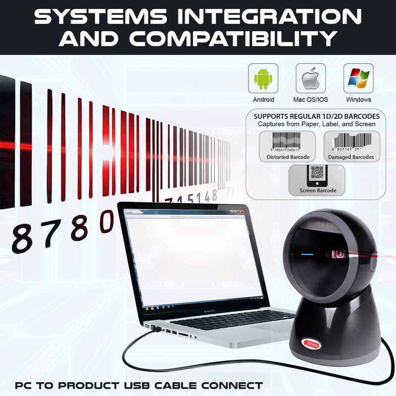 REXSOL PD-3000+ Omni Directional 1D/2D Presentation Barcode Scanner BIS Approved USB Optical Laser High Speed Wired Reader for Warehouse Supermarket POS System (1 Pc) - Image 4