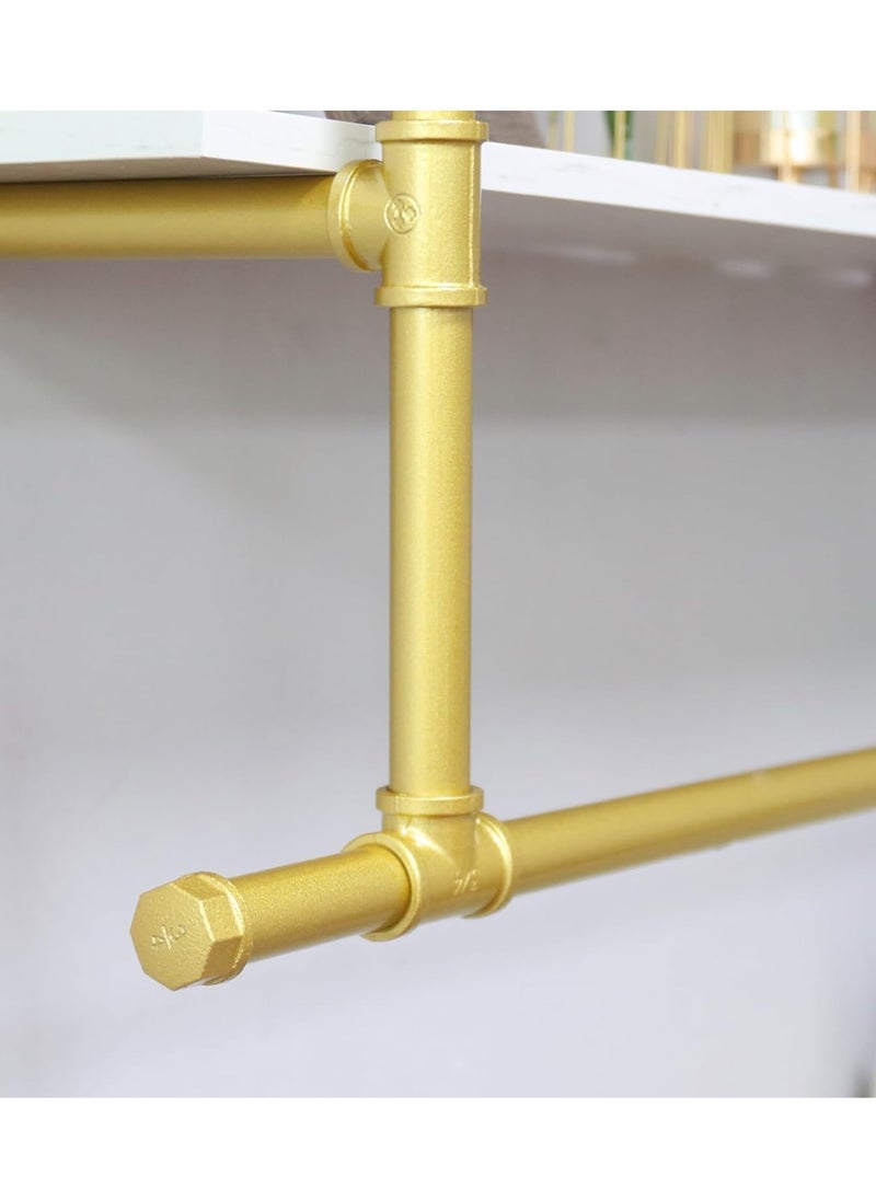 Generic - Industrial Pipe Clothes Rail with Shelf Wall Mounted Clothing Rack Wall Hanging Clothes Display Rack with 2 Tier Shelves Clothes Rail Wall Clothing Rail Pole with Shelves for Bedroom - Image 1