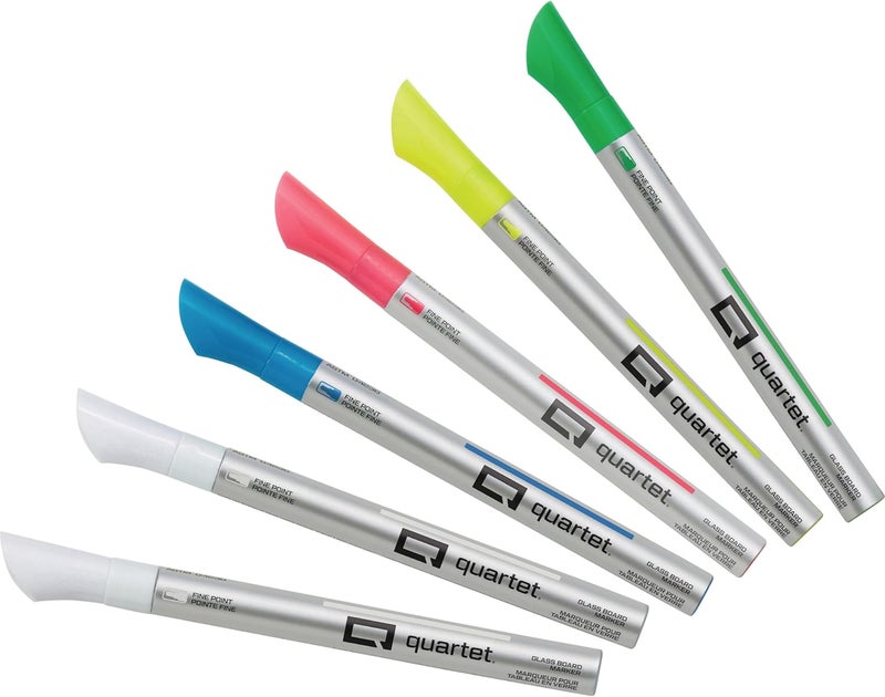 Quartet Glass Dry Erase Markers Whiteboard Markers Fine Tip White and Neon Colors 6 Pack 79558Q - Image 1